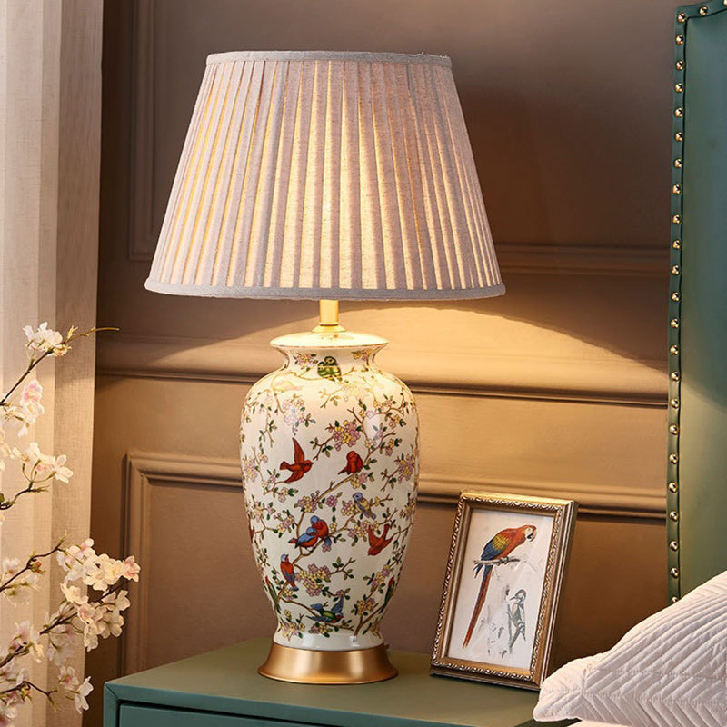 Drum Ceramic Fabric Bedroom Table Lamp