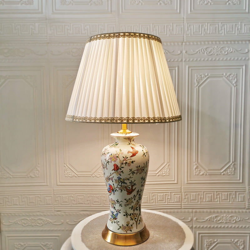 Drum Ceramic Fabric Bedroom Table Lamp