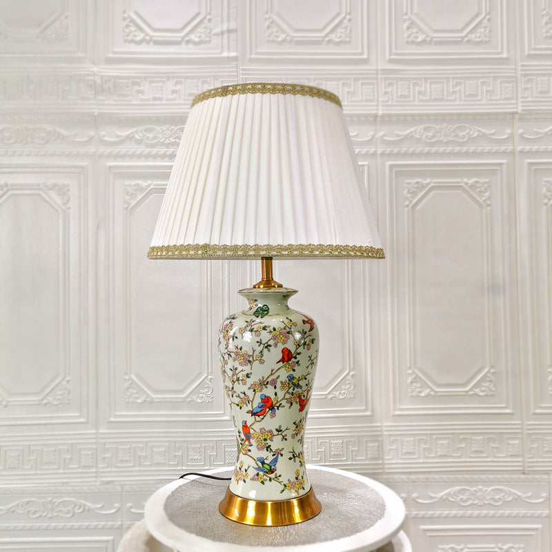 Drum Ceramic Fabric Bedroom Table Lamp
