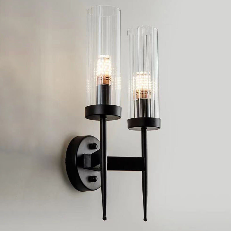 Column Iron Glass Living Wall Lamp