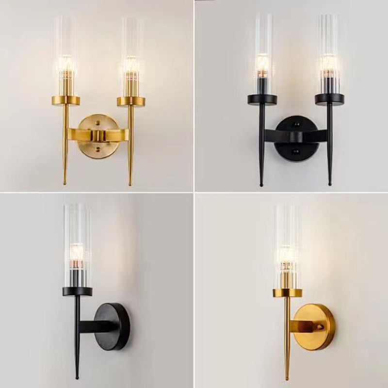 Column Iron Glass Living Wall Lamp