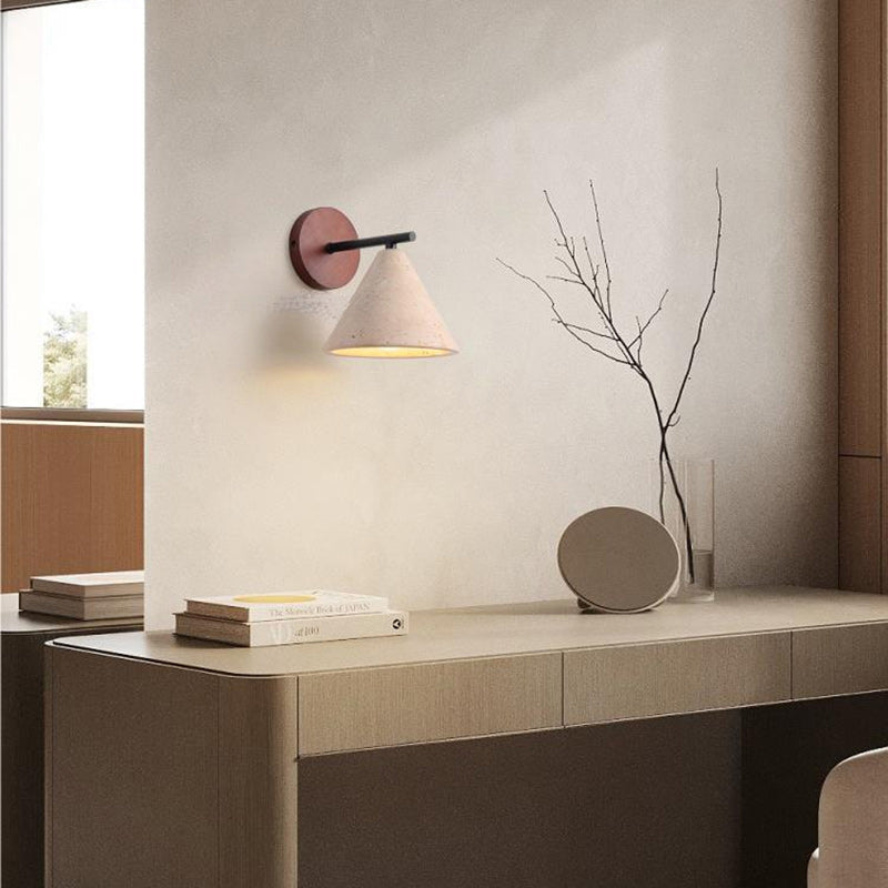 Cone Wood Stone Living Wall Lamp