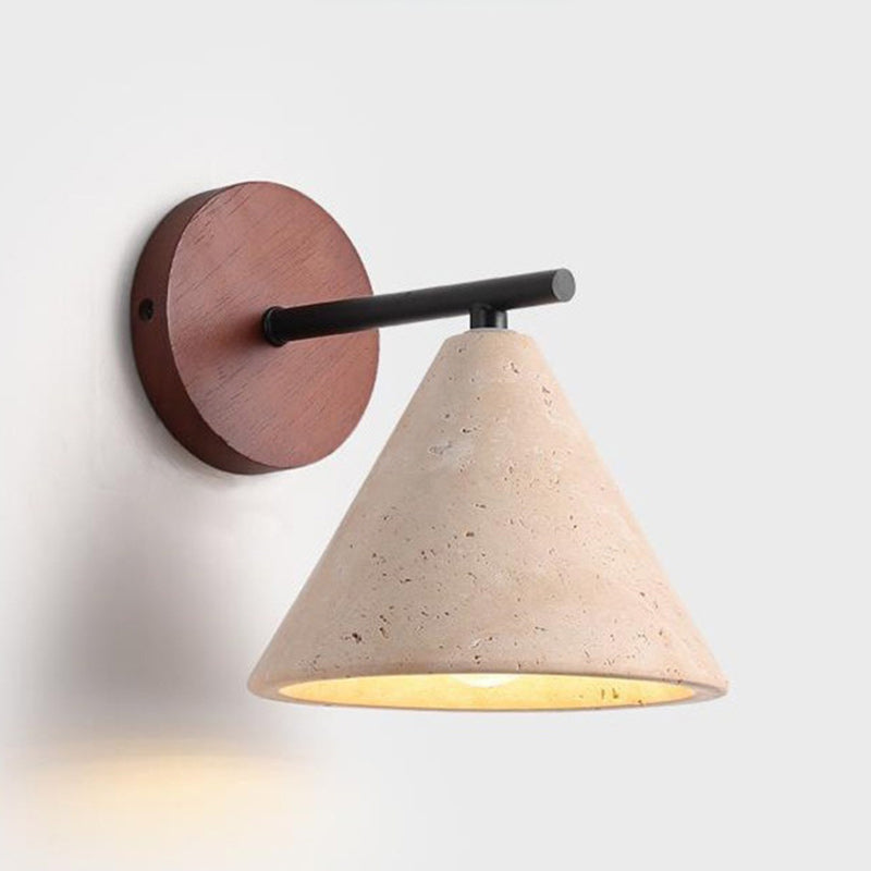 Cone Wood Stone Living Wall Lamp