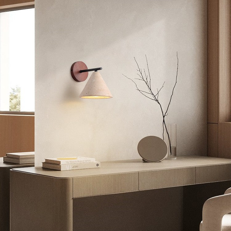 Cone Wood Stone Living Wall Lamp