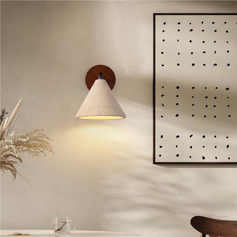 Cone Wood Stone Living Wall Lamp