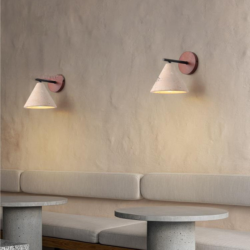 Cone Wood Stone Living Wall Lamp