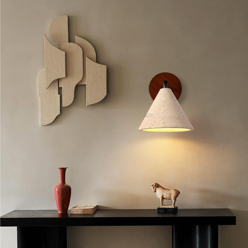 Cone Wood Stone Living Wall Lamp