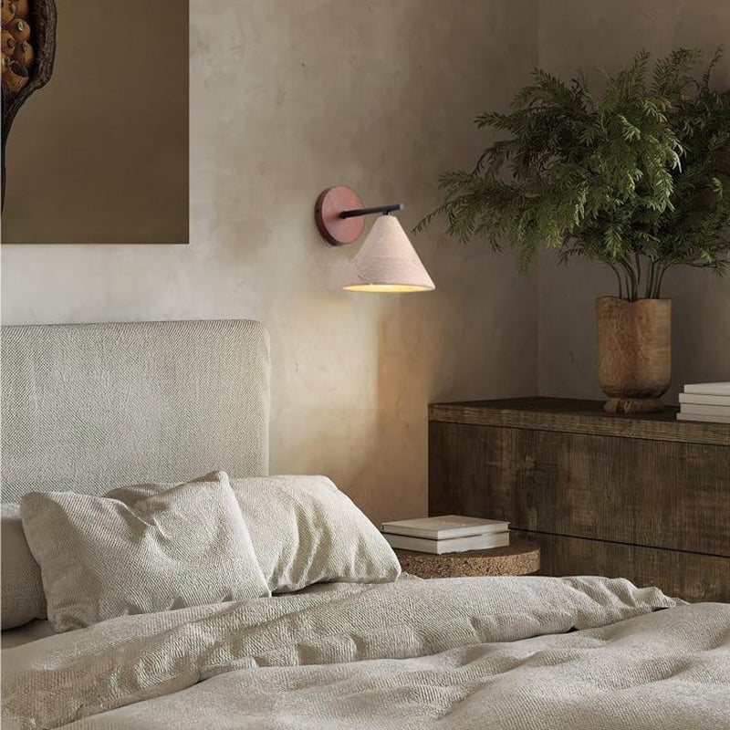 Cone Wood Stone Living Wall Lamp