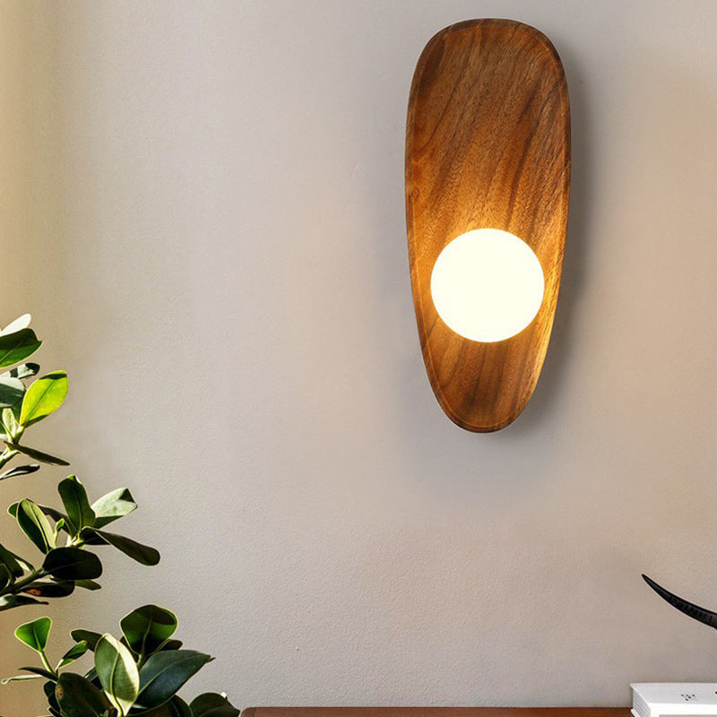 Oval Wood Glass Living Wall Lamp