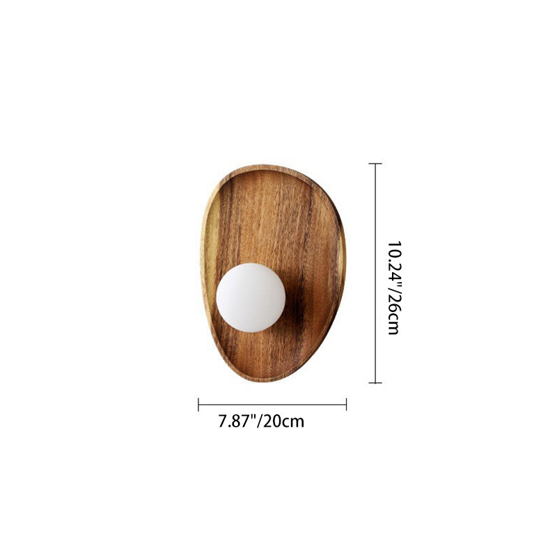 Oval Wood Glass Living Wall Lamp