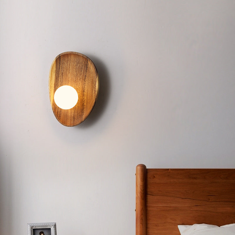 Oval Wood Glass Living Wall Lamp