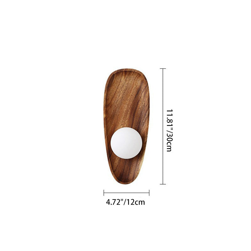 Oval Wood Glass Living Wall Lamp