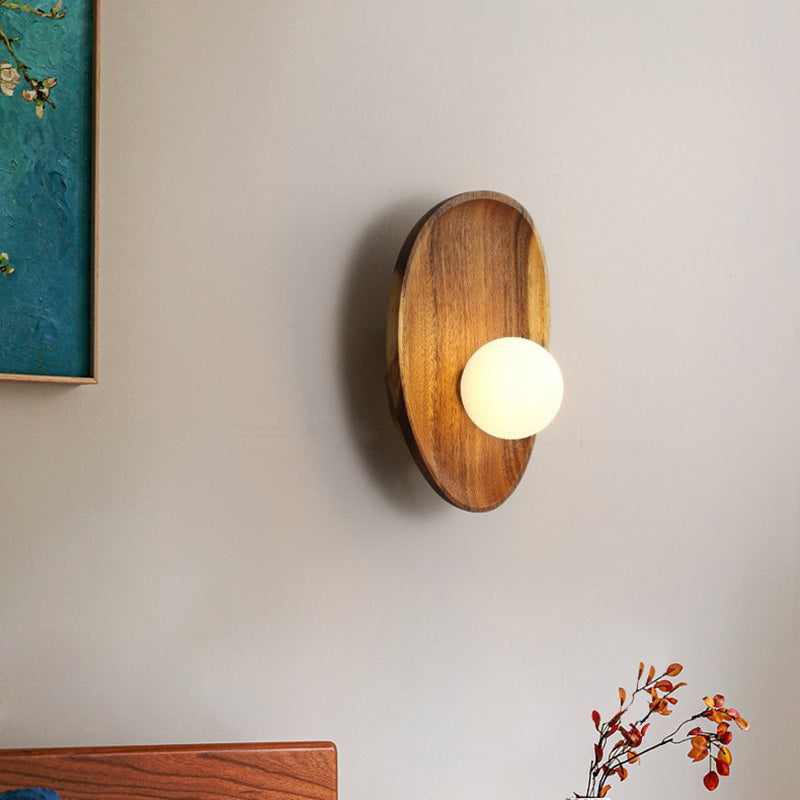 Oval Wood Glass Living Wall Lamp
