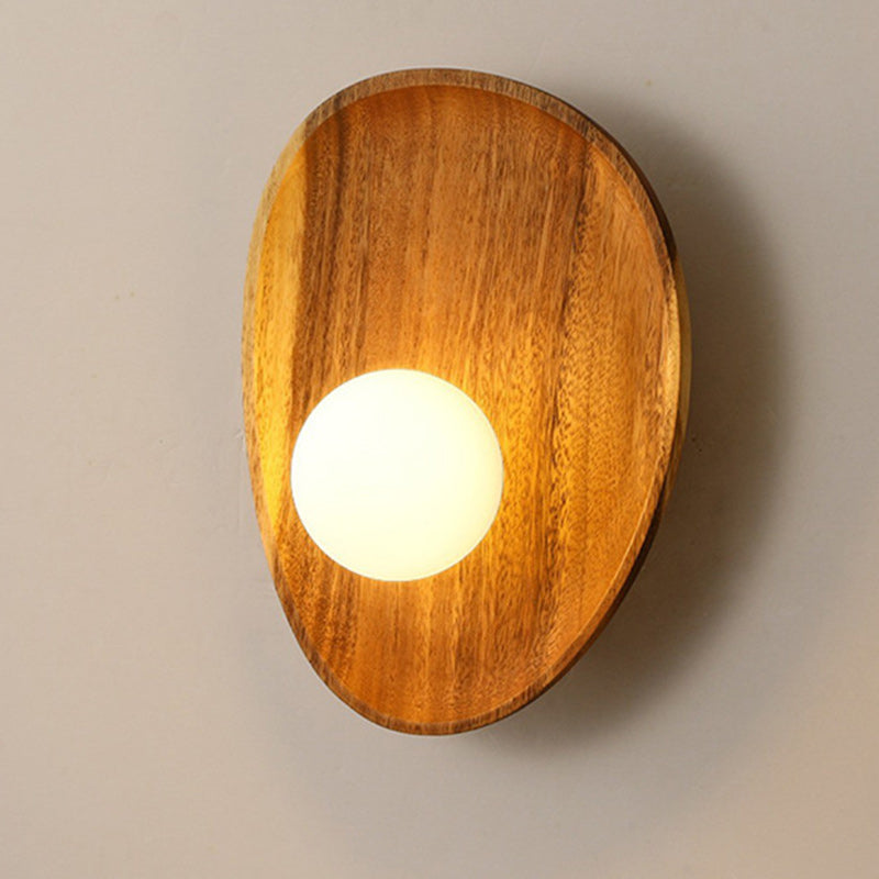 Oval Wood Glass Living Wall Lamp