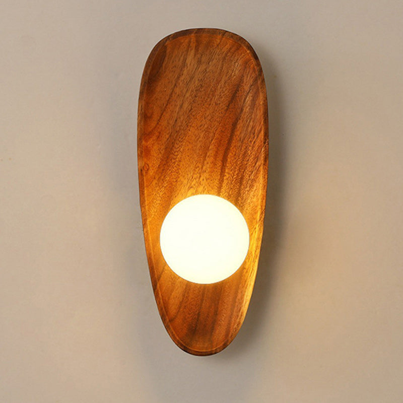 Oval Wood Glass Living Wall Lamp