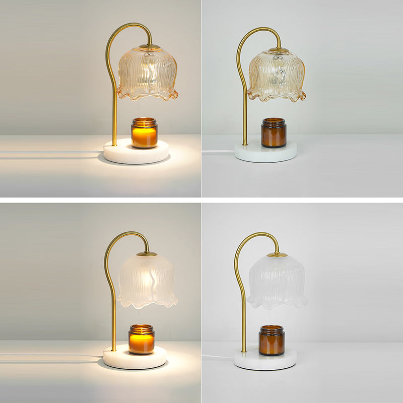 Flower Marble Wood Iron Table Lamp