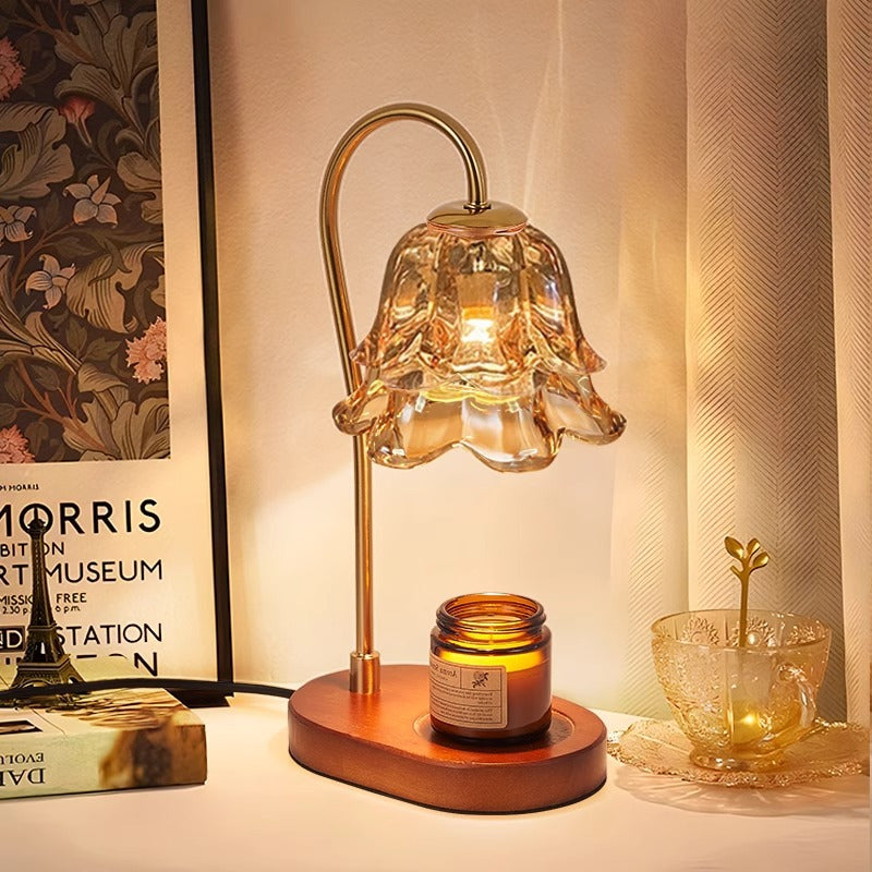 Flower Marble Wood Iron Table Lamp