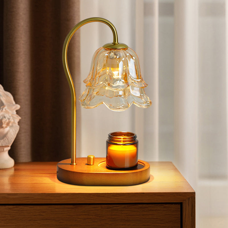 Flower Marble Wood Iron Table Lamp