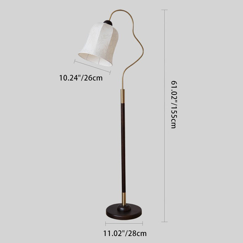 Curved Round Fabric Wood Floor Lamp