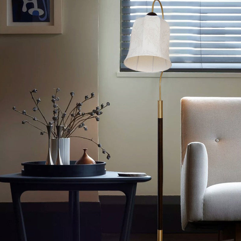 Curved Round Fabric Wood Floor Lamp