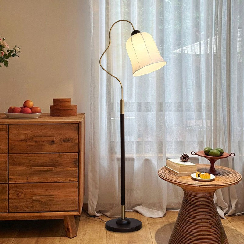 Curved Round Fabric Wood Floor Lamp