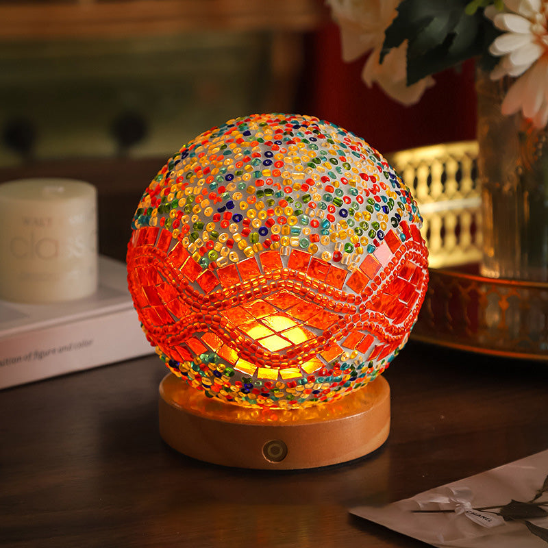 Bohemian Wood Colorful Glass Table Lamp
