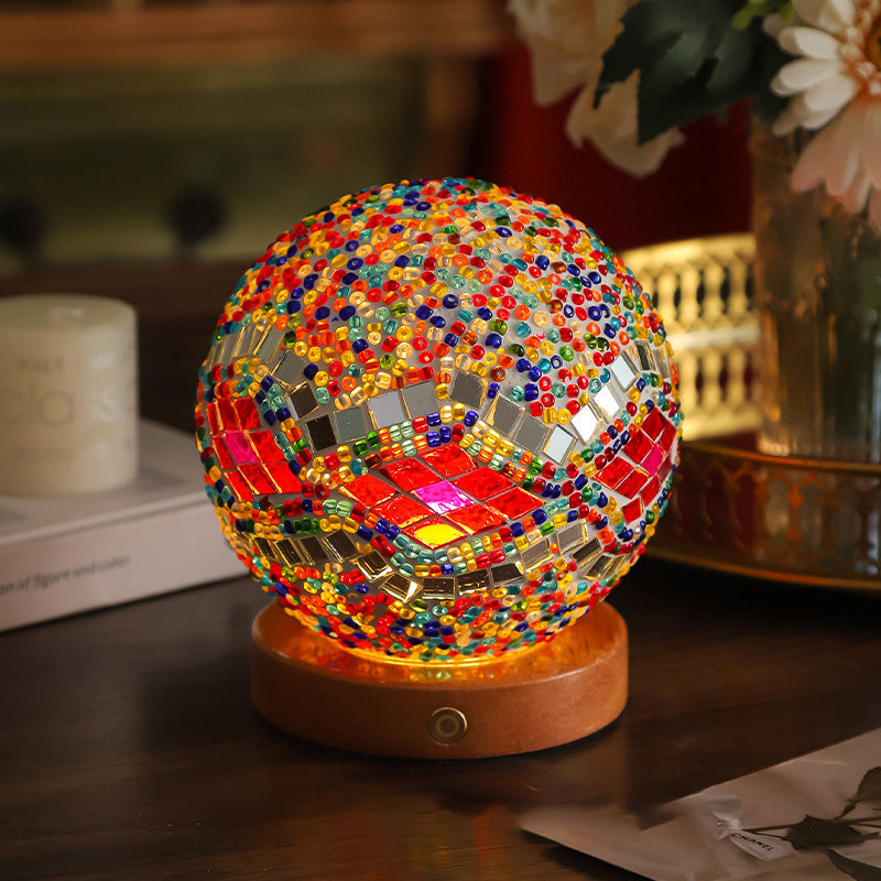 Bohemian Wood Colorful Glass Table Lamp