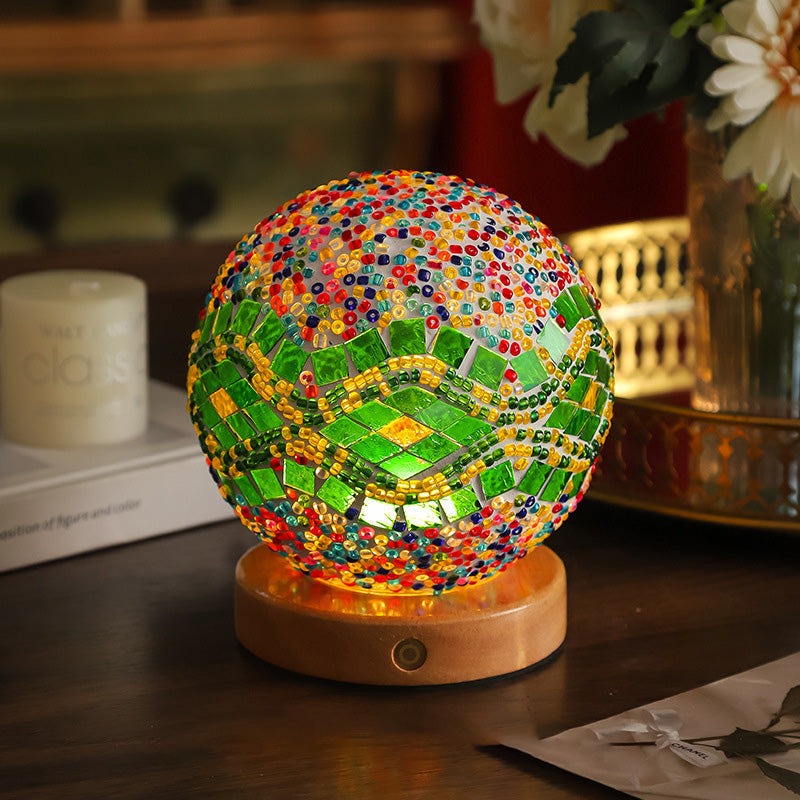 Bohemian Wood Colorful Glass Table Lamp