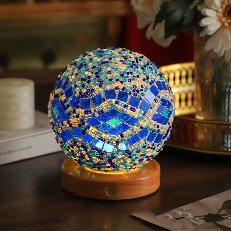 Bohemian Wood Colorful Glass Table Lamp