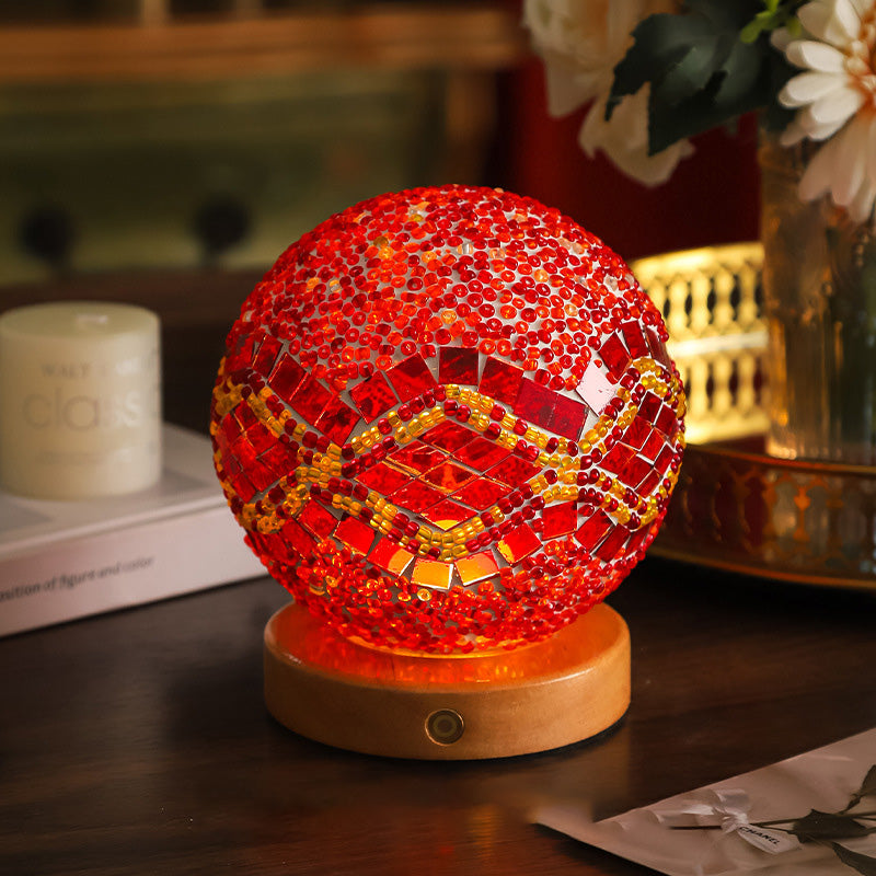 Bohemian Wood Colorful Glass Table Lamp