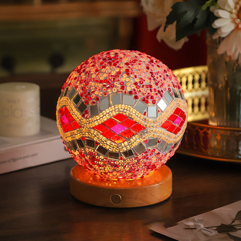 Bohemian Wood Colorful Glass Table Lamp