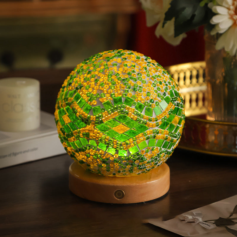 Bohemian Wood Colorful Glass Table Lamp