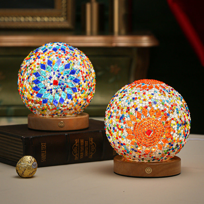 Bohemian Wood Colorful Glass Table Lamp