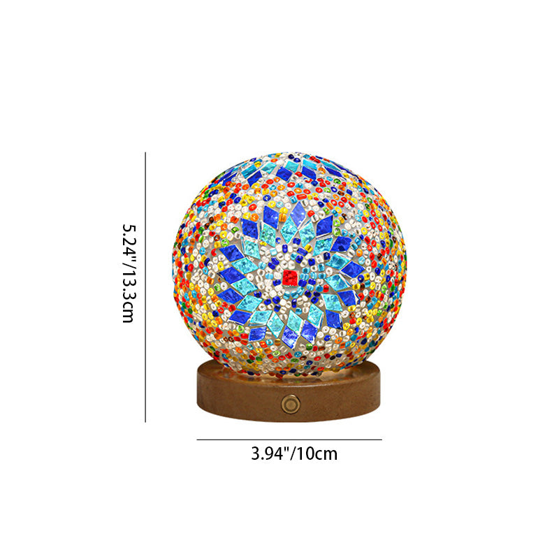 Bohemian Wood Colorful Glass Table Lamp