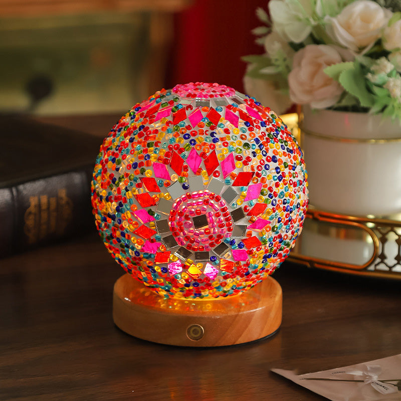 Bohemian Wood Colorful Glass Table Lamp