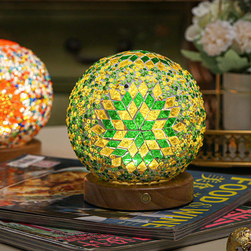 Bohemian Wood Colorful Glass Table Lamp