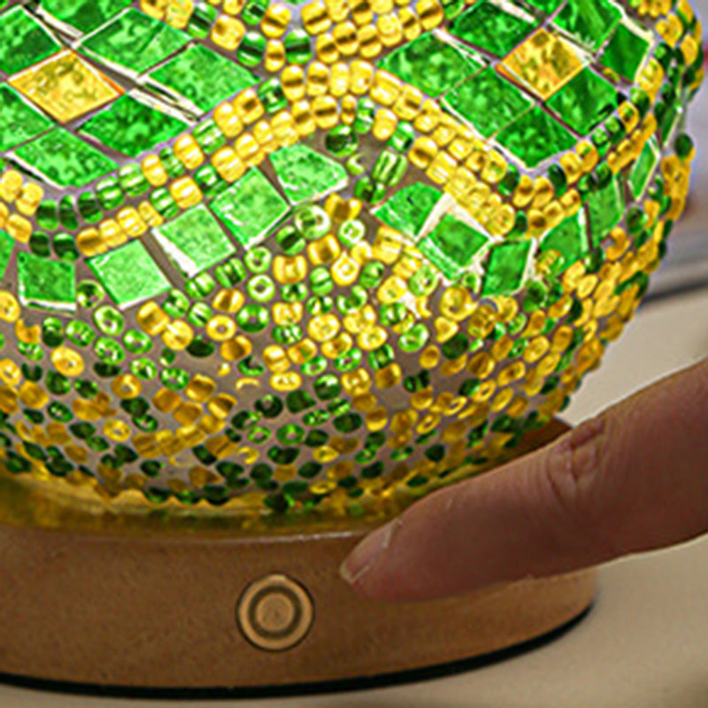 Bohemian Wood Colorful Glass Table Lamp