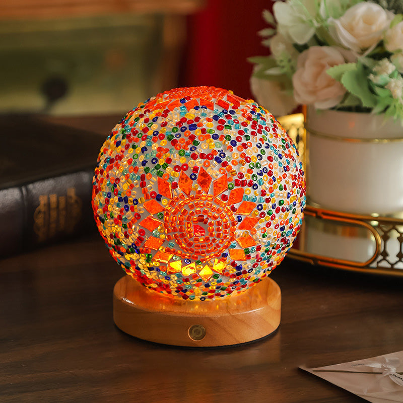Bohemian Wood Colorful Glass Table Lamp