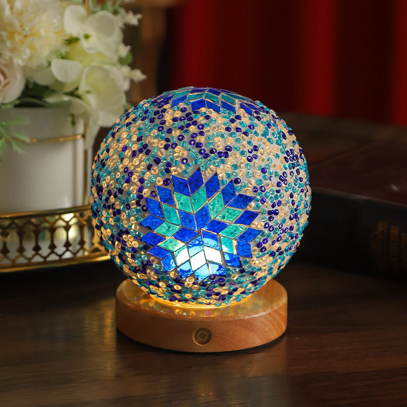 Bohemian Wood Colorful Glass Table Lamp