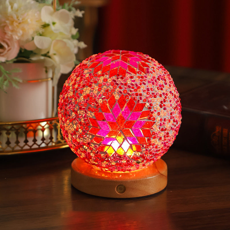 Bohemian Wood Colorful Glass Table Lamp