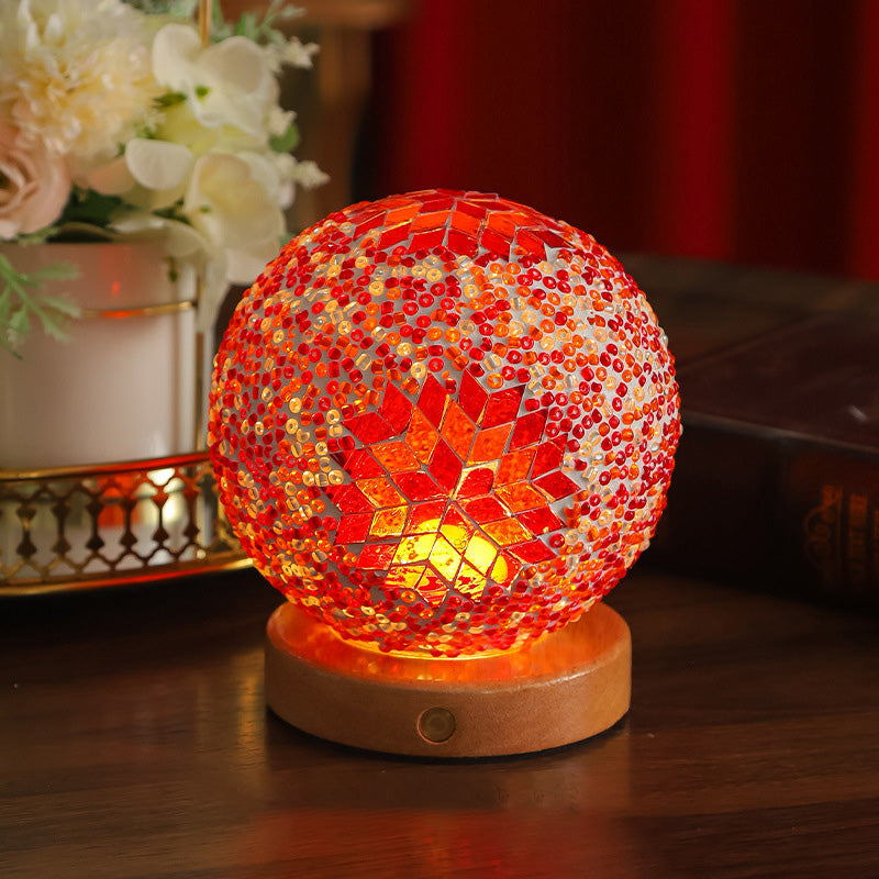 Bohemian Wood Colorful Glass Table Lamp