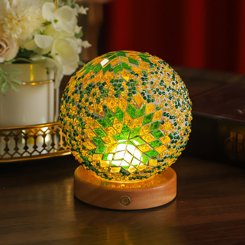 Bohemian Wood Colorful Glass Table Lamp