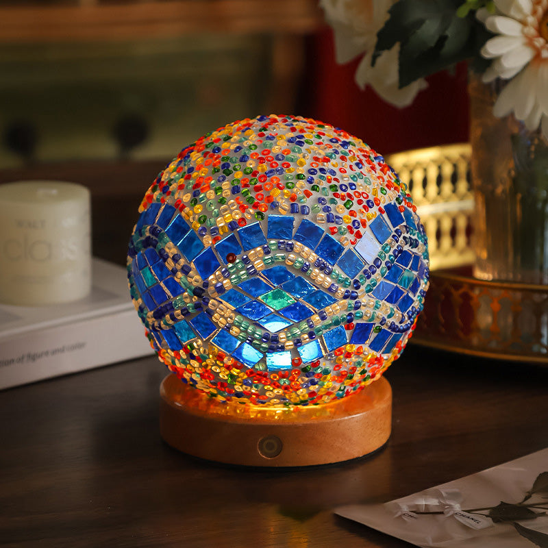 Bohemian Wood Colorful Glass Table Lamp