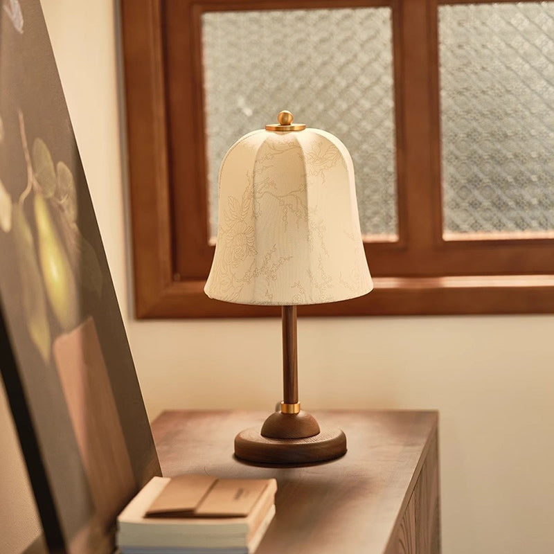 Metal Wood Printed Flared Table Lamp