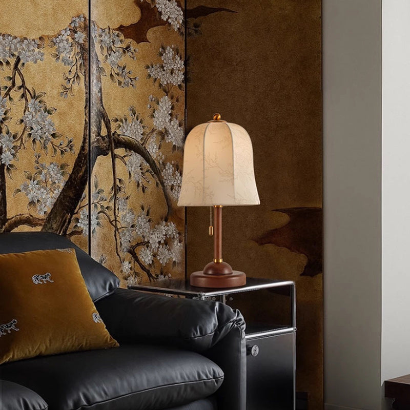 Metal Wood Printed Flared Table Lamp