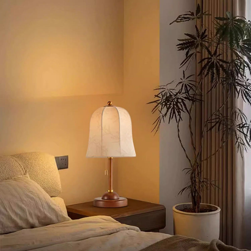 Metal Wood Printed Flared Table Lamp