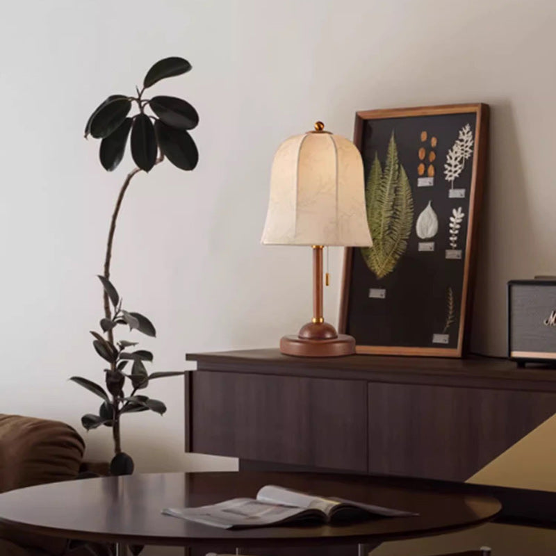 Metal Wood Printed Flared Table Lamp