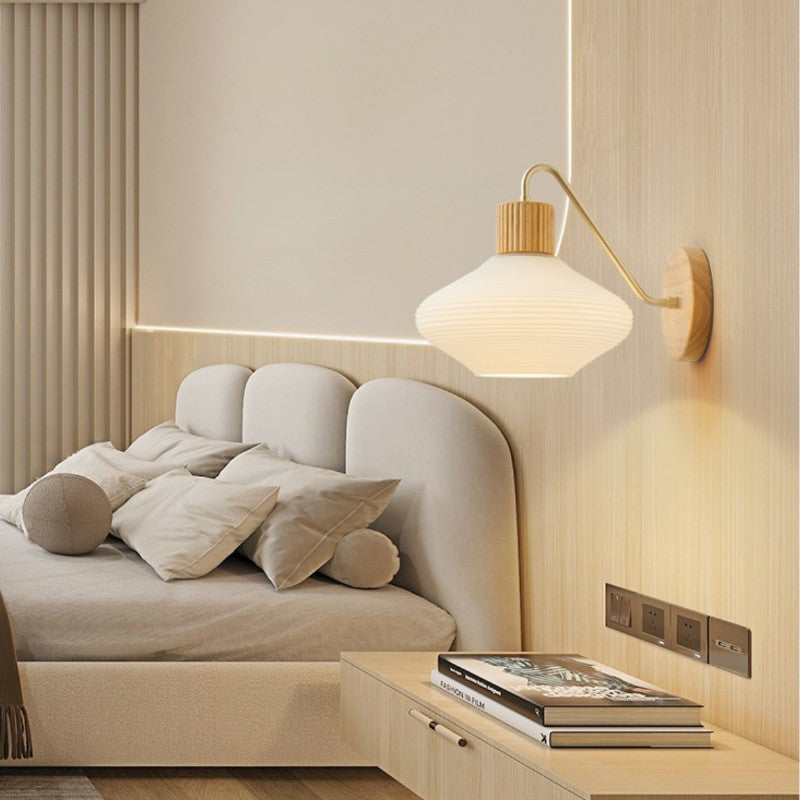 Oval Striped Glass Wood Wall Lamp