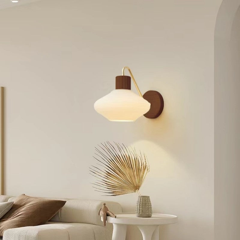 Oval Striped Glass Wood Wall Lamp