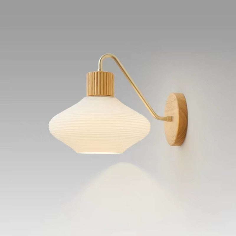 Oval Striped Glass Wood Wall Lamp